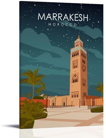 GAJUST Reise-Vintage-Poster, Marrakesch, Reiseposter, Leinwanddruck, Kunstposter, Rahmen, 20 x 30 cm