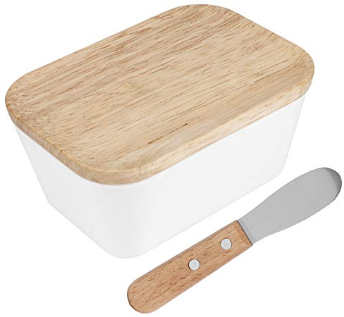 Mantequera Pequeña Con Tapa Y Cuchillo, Versátil Mantequera De Madera De Haya, Soporte Para Mantequilla Para Todos Los Tamaños De Palitos De Mantequilla: Elegante Solución Para Servir(250#)