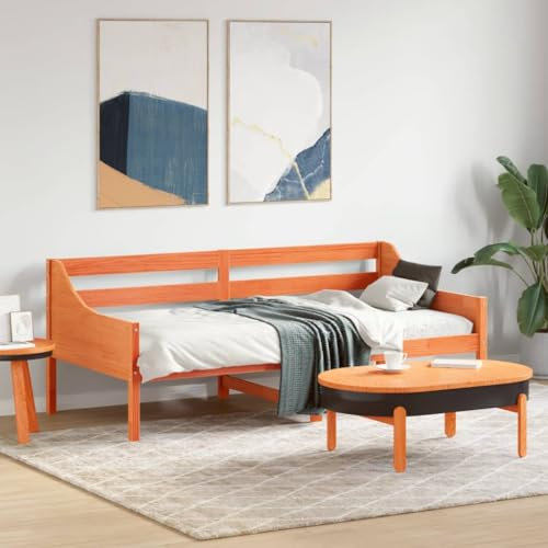 vidaXL Tagesbett, Bett mit Sperrholzlatten, Bettgestell mit Schutzgitter, Bettrahmen Holzbett Gästebett, Wachsbraun 90x190cm Massivholz Kiefer
