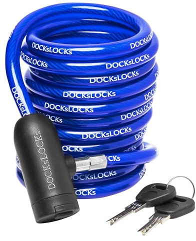DocksLocks Coiled Security Cable Lock (5' to 25’ Lengths) with Keys, 15ft
