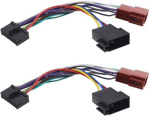 YINETTECH 2 adaptadores ISO de radio de coche de 20 pines a ISO, conector de cable de 17,5 cm, arnés de cableado ISO para pantalla retráctil DIN, conector de radio de coche