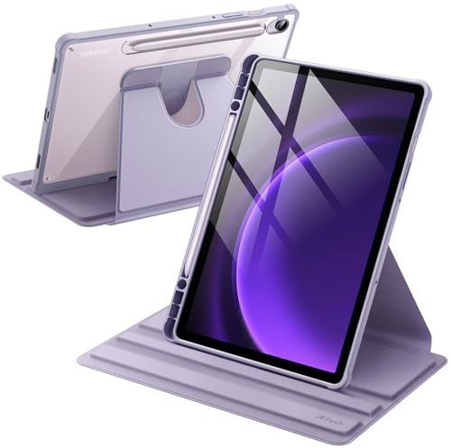 JETech Coque Rotatif pour Samsung Galaxy Tab S10 FE / S9 FE 10,9 Pouces / S9 11 Pouces avec S Pen Porte-Stylet, Étui Housse Support de Protection Rotation à 360 Degrés Dos Transparent (Lavande)