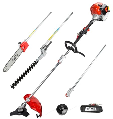 Excel 52cc Petrol 5 in 1 Garden Multi Tool - Grass Trimmer, Brush Cutter, Pole Saw, Hedge Trimmer, Extension Shaft, Petrol Gardening Tool