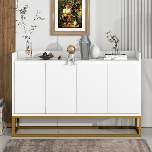 LATICO Sideboard Kommode mit 4 Türen Stauraum, Modernes Küchenschrank 120x30x80 Buffetschrank Cabinet Aufbewahrungsschrank Standschrank Anrichte, Sideboard Wohnzimmer Esszimmer Küche (Weiß)