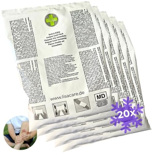 LisaCare Einmal Kühlpad - 20x Instant Ice Pack - Einweg Kühlkompressen - Sofort kalt Kompresse - Drück Kühlpack Vorteilspack - Sofort Einsatzbereit - Einfache Anwendung (20 Stück)