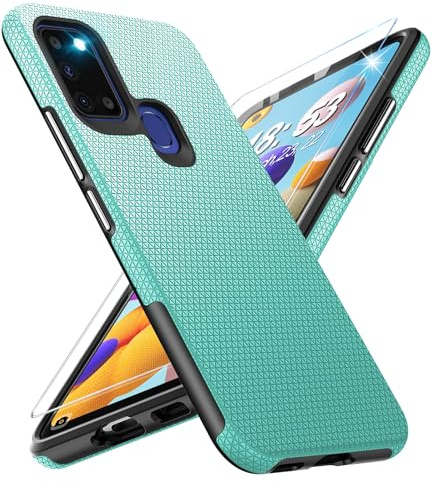 Vaki Handyhülle für Samsung Galaxy A21S - Schutzhülle mit Stoßfestem Bumper Case, rutschfeste Textur, Hard PC Rugged Hüllen (Grün)