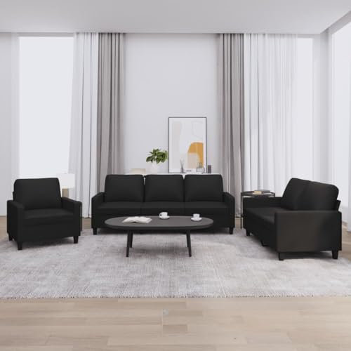 Juroupi 3-TLG. Sofagarnitur mit Kissen Sofa Wohnzimmer Sitzgruppe Wohnzimmer Sofa Set Sofas FüR Wohnzimmer Schwarz Kunstlederer - 3201398