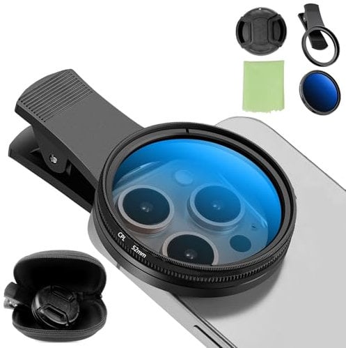 Hengrongshen Filtro CPL de 52 mm, lente ultrafina con revestimiento múltiple para teléfono móvil, filtro polarizador de clip compatible con I-Phone 16 15 14 13 12 11, Sam-Sung, Xiao-Mi y otros