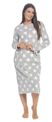 Camicia da notte da donna a maniche lunghe invernale - Pigiama da donna in pile caldo con apertura a bottoni e tasche a marsupio - Biancheria da notte elegante e confortevole per donne, Grigio, 18-20