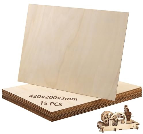 MAKTSAM 15 hojas de madera de balsa A3, 420 x 200 x 3 mm, piezas de madera rectangulares sin terminar, hojas de tablero de madera en blanco para pintar, tallar, proyectos de bricolaje, quema de madera