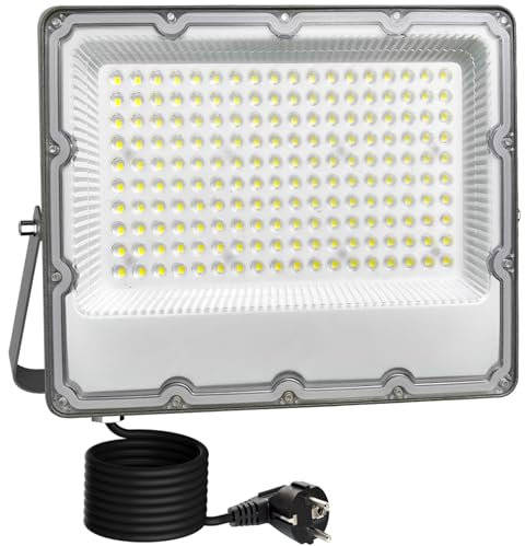 MEEKBOS Projecteur Exterieur LED 150W, Ultra Lumineux Projecteur LED Extérieur Avec Prise Schuko, IP66 Étanche,6500K Blanc Froide, 15,000 LM,220-240V AC 50Hz