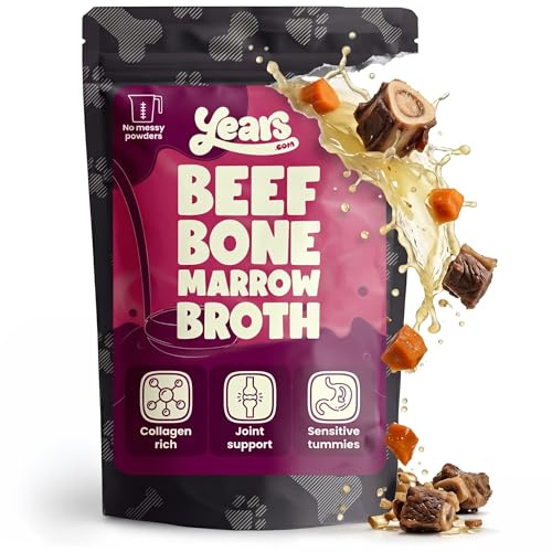 YEARS Beef Bone Broth for Dogs - Liquid Dog Food Topper & Dog Gravy | 230ml | 100% Natural liquid collagen for joints, skin & hydration. Beef broth tempts fussy eaters & soothes sensitive tummies.