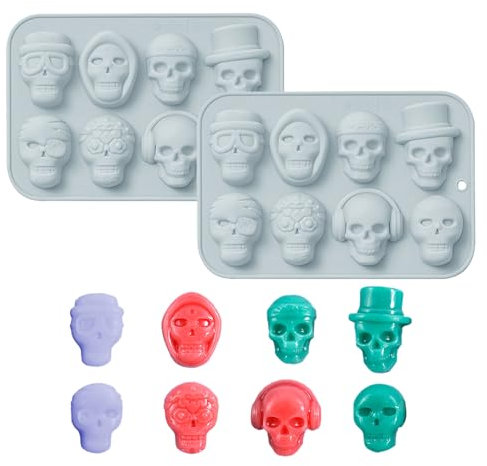 Fyfjur Totenkopf Silikonform, 2 Stück Totenkopf Schokoladenform, Silikon Schokoladenform, Totenkopf Eiswürfelform, Silikonform Halloween, Silikonform Schokolade für SüßIgkeiten, Eiswürfel, Gelee