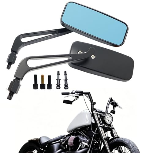 YUJYGAO M8 M10 Motorrad Rechteckige Rückspiegel mit b=Blauen Gläsern, kompatibel mit Davidson Softail Sportster Chopper Bobber Touring Cruiser Street Bike Racer ATV