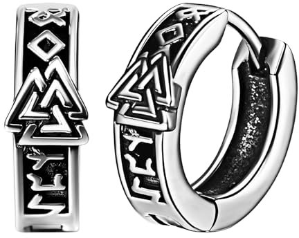 JewelryWe Wikinger Creolen Ohrringe Herren: Edelstahl Nordische Runen Valknut Odin Dreieck Creolen Huggie Hoop Ohrringe Viking Amulett Schmuck Geschenk für Männer Frauen Silber