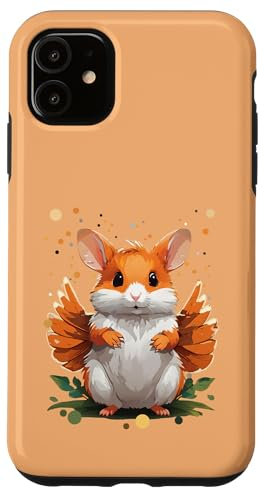 Carcasa para iPhone 11 Dulce hámster ángel mujer niños niño niña animales verde 128