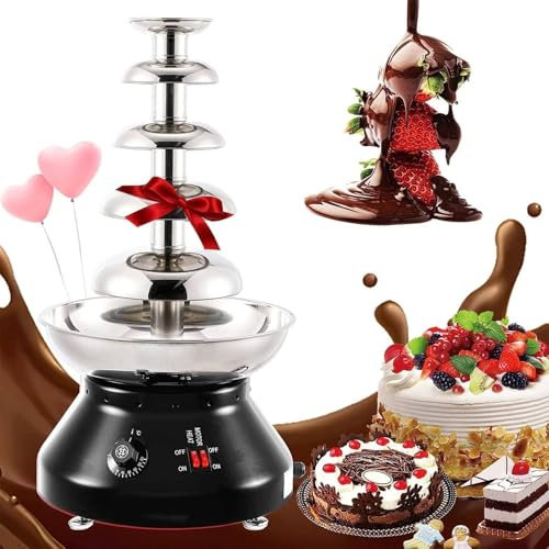 WEIZIIA Fontaine à Chocolat électrique, Fontaine à Fondue au Chocolat Commerciale, Pot Chauffant en Acier Inoxydable à 4/5 Niveaux, Grande capacité, température réglable de 30 à 110 °C,Black-5tier