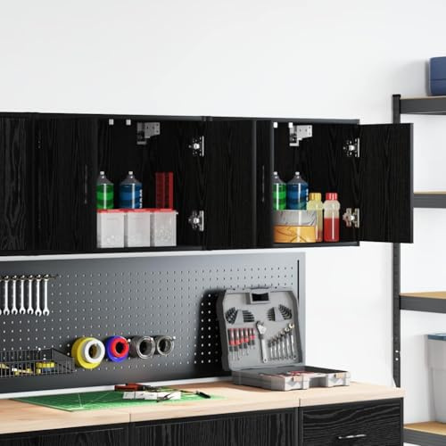 Générique Armoires murales de Garage 2 pcs Noir Bois d'ingénierie,Entreprise & Industrie,Stockage Industriel,Armoires industrielles,Noir,19.7 KG,860646