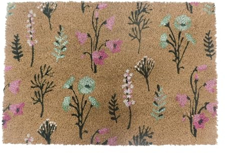 Relaxdays Felpudo de Coco, Flores, 60 x 40 cm, Antideslizante, Impermeable, para Interior y Exterior, Multicolor