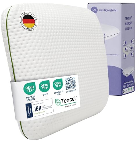 Wolkenfeld Nackenstützkissen 40x60x6 Memory Schaum – Atmungsaktives und Komfortables Nackenkissen – Optimaler Support für Nacken, Rücken und Schultern – Tencel-Faser – Oeko-TEX Zertifiziert