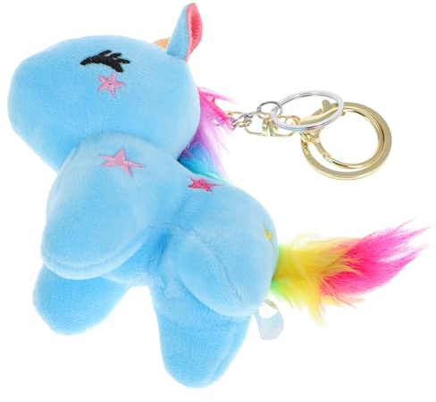 LIFKOME Porte-Clés Licorne Mignon en Peluche Douce Bleu Anneau Doré Petit Pendentif Décoratif Polyvalent pour Clés de Voiture Paquet à Dos et Présents D’Anniversaire
