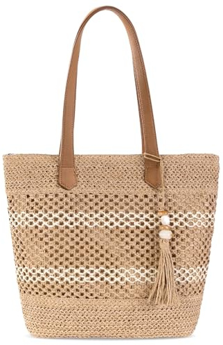 Sommer Stroh Strohtasche Korbtaschen - 2026 Damen Boho Groß Beach Geflochtene Handtasche, Vintage Leichte Faltbare Tragetasche mit Reißverschluss für Reisen Einkaufen, Urlaub, Pendeln (Aa-Braun)