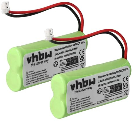 vhbw 2X Akku Ersatz für Audioline 08C/CP18NM | BC101276 für schnurlos Festnetz Telefon (750 mAh, 2,4 V, NiMH)