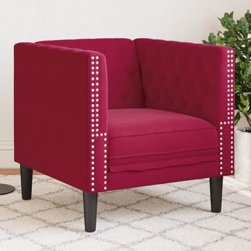 Mokuyary Chesterfield-Sessel, Rot, Bordeaux, Samt, Relaxsessel, für Entspannung, Wohnzimmer, Haus, Büro, Schlafzimmer