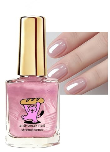 Pearl Pink Nail Strengthener Polish, Anti Break Nail Varnish for Weak Brittle Nails, Quick Dry Shimmer Pink Nail Polish, Long Lasting High Shine Colour, No UV Lamp Needed, DIY Manicure