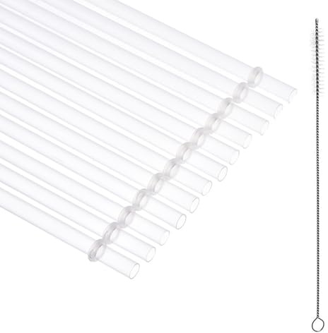12 Pcs Clear Plastic Straws,11 Inch Reusable Plastic Straws with Durable Cleaning Brush,Transparent Extra Long Plastic Straws,for 24oz & 40oz Tumblers(Transparent)