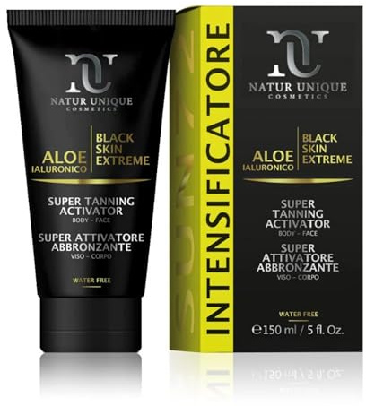NU Black Skin Extreme Sun72 - Crema Super Abbronzante 150ml - Crema Attivatore Abbronzatura con 72% Aloe Vera e Acido Ialuronico - Attivatore di Melanina Viso e Corpo con Beta Carotene e Olio di Cocco