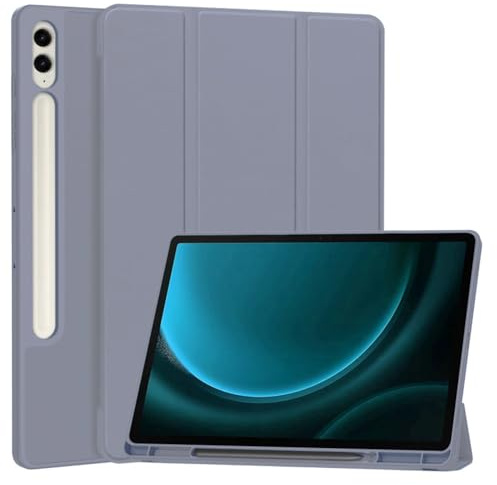 Techsuit für Samsung Galaxy Tab S9 FE Plus Hülle mit Stifthalter, Dreifach Ständer, Schlankem Design, Auto Sleep Wake, Präzisen Aussparungen, Flex Trifold Series, Lila