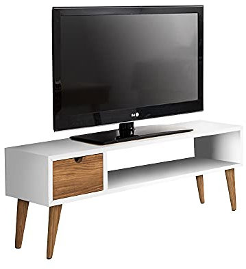 HOGAR24 ES Mesa televisión, Mueble TV salón diseño Vintage, cajón y Estante, Color Blanco. Medidas 100 cm x 40 cm x 30 cm…