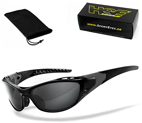 HSE® SportEyes® | Sportbrille, Fahrradbrille, Radbrille, Bikerbrille | beschlagfrei | windabweisend | UV400 Schutzfilter, HLT® Sicherheitsglas