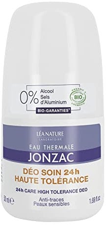 Eau Thermale Jonzac - Déodorant Soin 24H Haute Tolérance - Anti-Traces - Efficacité 24h - Peaux Sensibles - Nutritive - Certifié Bio Cosmos Organic - Flacon Roll-On 50 ml