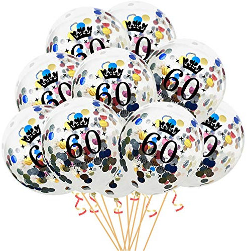 Oblique Unique® Konfetti Luftballon Set für 60. Geburtstag Feier Party Ballons 10 Stück bunt
