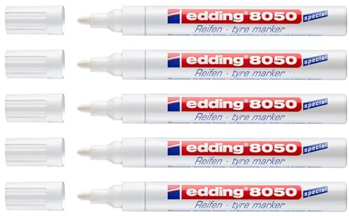 EDDING Set mit 5 Markern für Reifen, Gummi, 8050, rund, 2-4 mm, Weiß