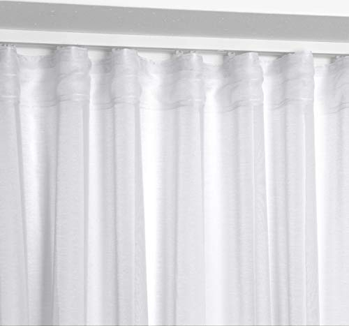 BEAUTEX Vorhang mit U-Band 140x250 cm (Farbe Wählbar) transparente Kräuselband Gardine, Dolly (Weiß)