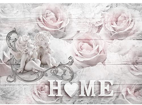Runa Art Fototapeten 396 x 280 cm Vintage Home Engel Rosen - Vlies Wanddekoration Wohnzimmer Schlafzimmer - Deutsche Manufaktur - Rosa 9503012b