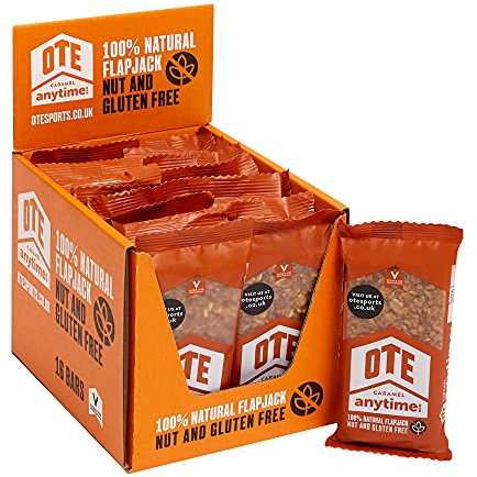 OTE Anytime Bars - Energy Bars for Cycling - Cycling Nutrition Bars - Nut Free Snacks for Running - Endurance Flapjack Bars - Box of 16 x 62g (Caramel)