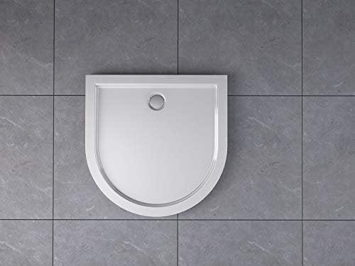 Duschtasse Duschwanne Halbkreis U-Form halbrund Acryl Brausewanne Rund Weiß 50mm, Größe:100 x 100 x 5 cm, Ablaufgarnitur:ohne Ablaufgarnitur