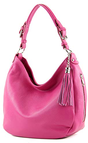 modamoda de T200 Damen Leder Schultertasche Henkeltasche handmade in Italy, Farbe:Pink