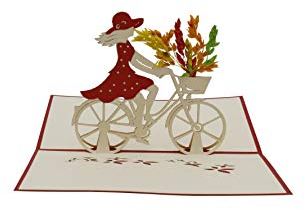 Damen-fahrrad, Blumen, Fahrradtour, Fahrradgutschein, 3d Klappkarte, Pop Up Karte, Glückwunschkarte, Grußkarte, Geschenkkarte (Rot)