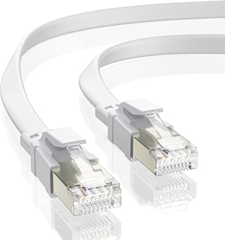 BAHIWOM Cable Ethernet Cat8 de 3 Metros, 40Gbps/2000MHz Cat 8 Cable de Red Plano RJ45 LAN Internet de Alta Velocidad, Compatible con Router, con Laptop, con TV - Blanco