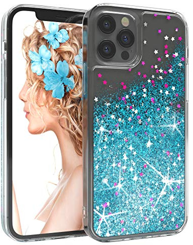 EAZY CASE Hülle kompatibel mit iPhone 12/12 Pro Schutzhülle mit Flüssig-Glitzer, Handyhülle, Schutzhülle, Back Cover mit Glitter Flüssigkeit, TPU/Silikon, Transparent/Durchsichtig, Blau