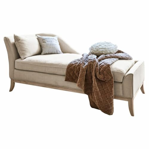 Loberon Chaiselongue Alphonse, beige | weich gepolstert, zierender Keder, klassisches Design, Sitzmöbel, Sofa, Leinen, Eichenholz, Kiefernholz
