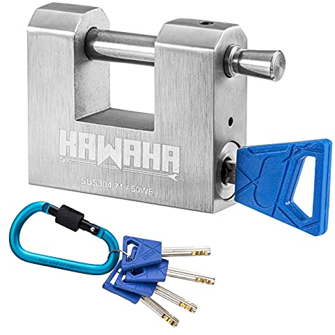 KAWAHA 71/60KD-5K Stainless Steel D-Shaped Padlock with Key for Garage Door, Containers, Shed, Locker and Warehouse (2-3/4 inch, Keyed Different - 5 Keys)
