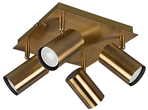 etc-shop Deckenlampe verstellbare Strahler Deckenstrahler Küche Retro Wohnzimmerlampe 4 flammig, aus Metall in altmessing, 4x GU10, LxH 24x15 cm