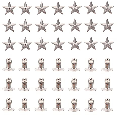 Amosfun 100Pcs Stern Studs Nieten mit Spikes Geeignet für Leder Crafting Dekorieren Kleidung Jacken Gürtel Schuhe Und Taschen Silber