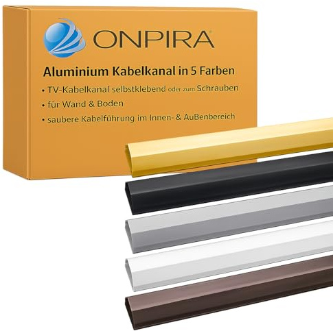 Onpira® Kabelkanal aus Aluminium in 5 Farben insgesamt in 40 Varianten zum auswählen (33x1100mm, Braun Selbstklebend: ja)